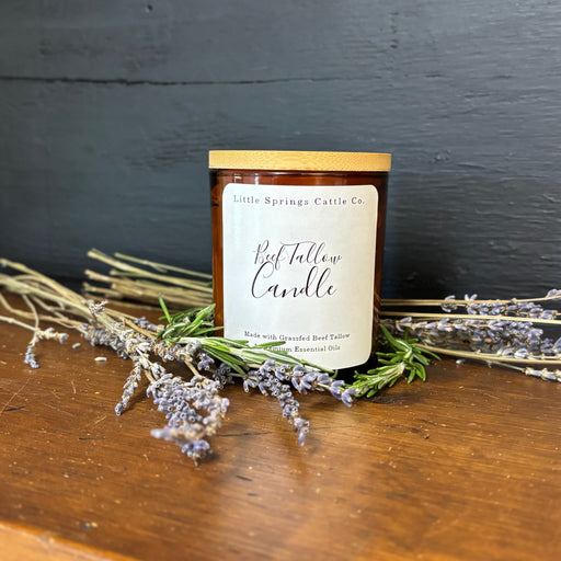 Beef tallow candle with rosemary and lavender