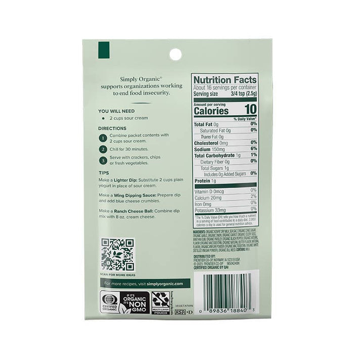 Simply Organic Ranch Dip, Certified Organic